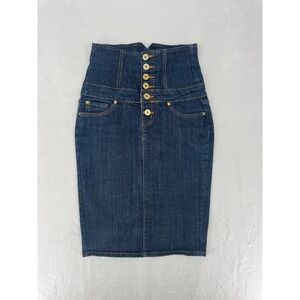 ZD Women Dark Wash High Waisted Denim Pencil Skirt Multi Button Front Size 9